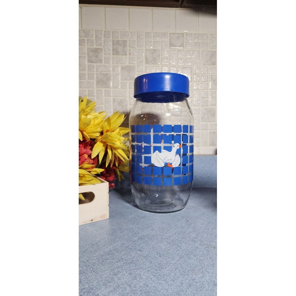 Carlton Glass Canister 2L collector Jar Vintage Geese Goose Duck Blue with Lid 8 - Picture 8 of 8